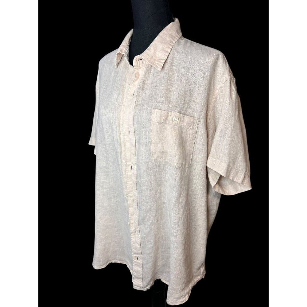 Caribbean Joe Button-Up Short-Sleeve Linen Shirt Mens L Beige Chest Pocket Resor - Picture 3 of 10